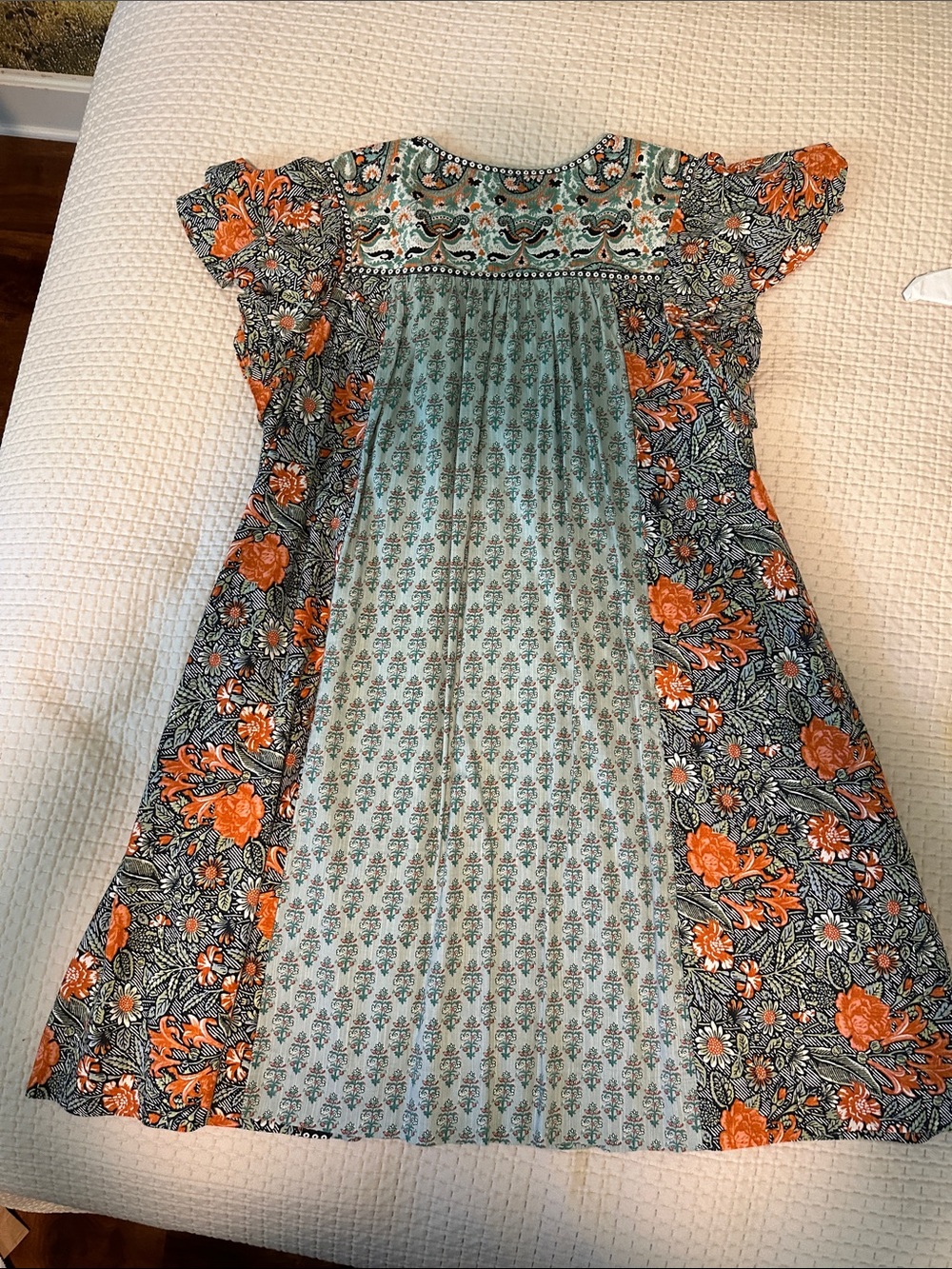 Anthropologie Green, Orange & Black Paisley Dress - Picture 5 of 8